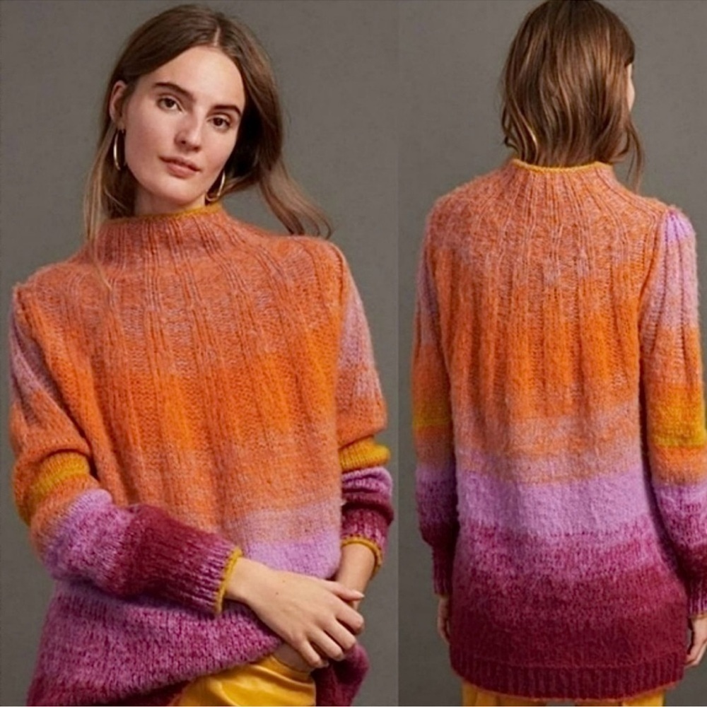 Anthropologie Knit Wool Alpaca Blend Long Sleeve Relaxed Fit Pullover Sweater - Picture 2 of 7